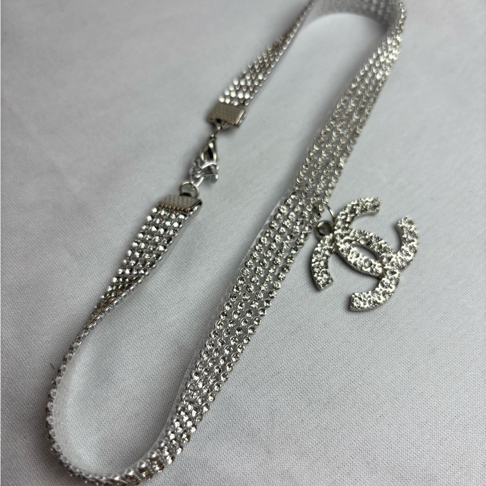 Rhinestone Silver Crystal Pendant Choker New! - Picture 5 of 8